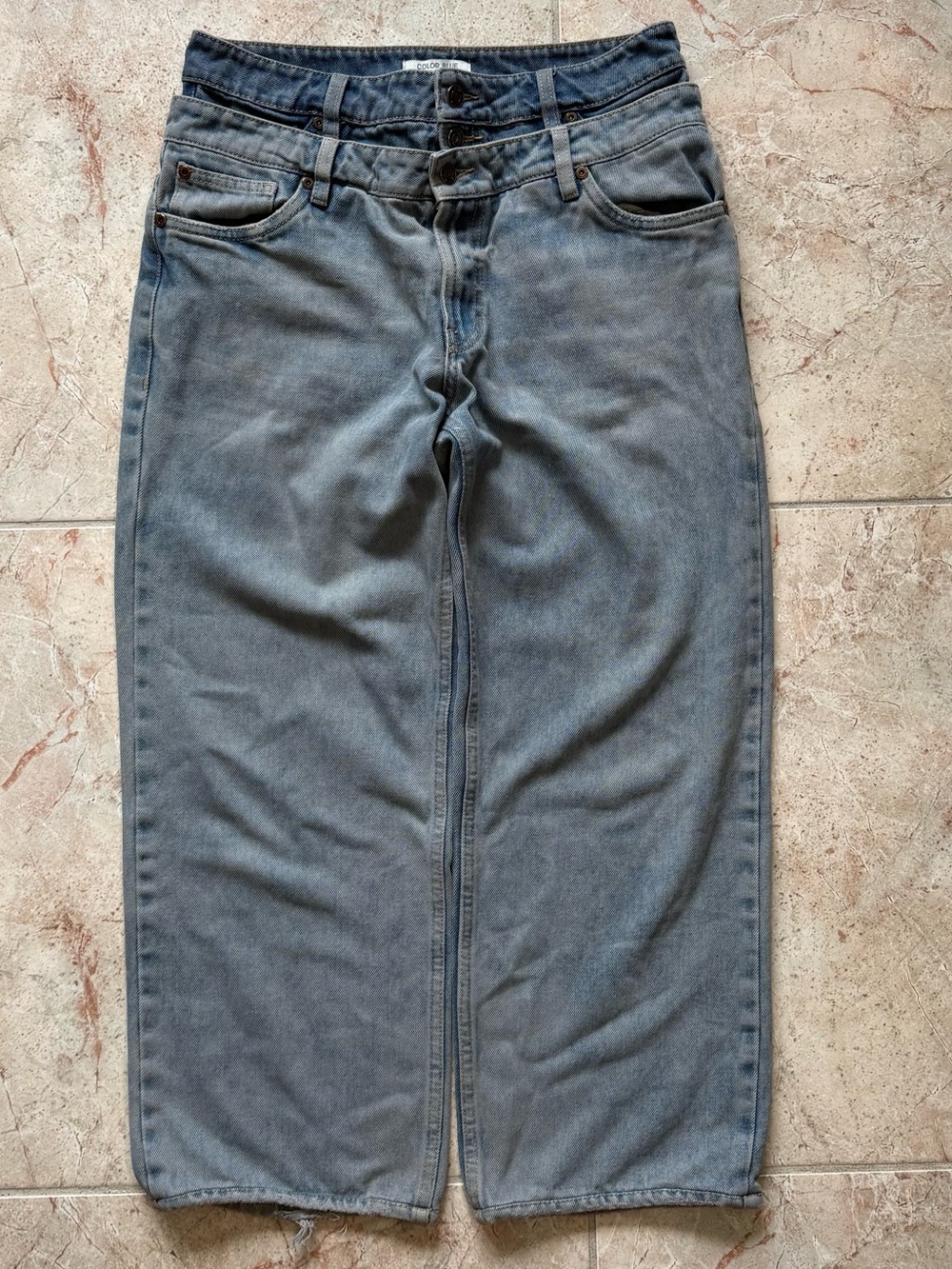 Blue High Rise Straight Leg Jeans Double Waistband Size 8 Y2K